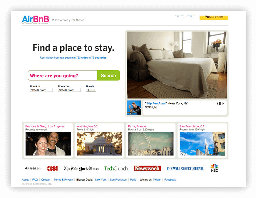 Airbnb в 2009 году 