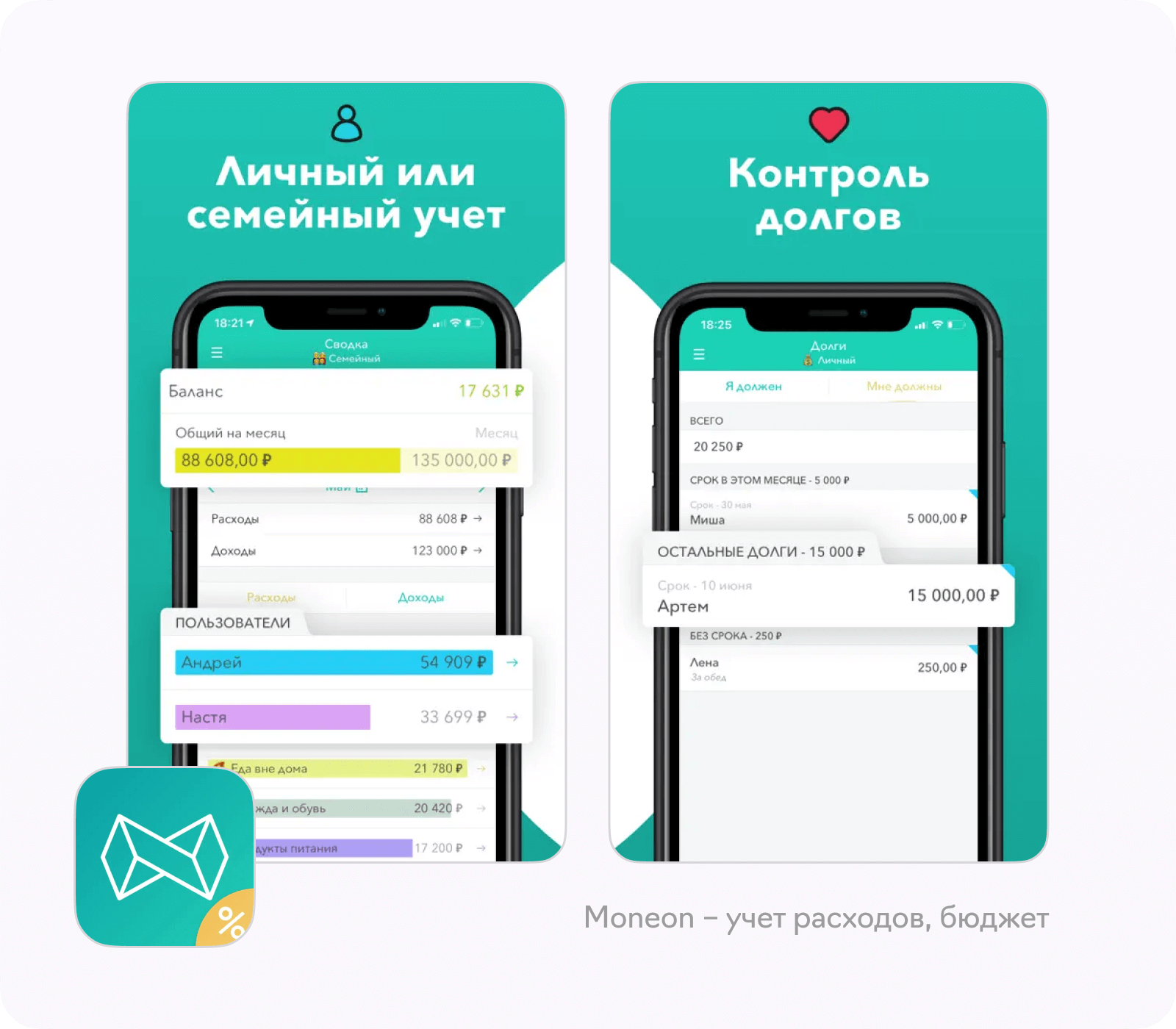 Примеры приложений для ведения личных финансов: Moneon