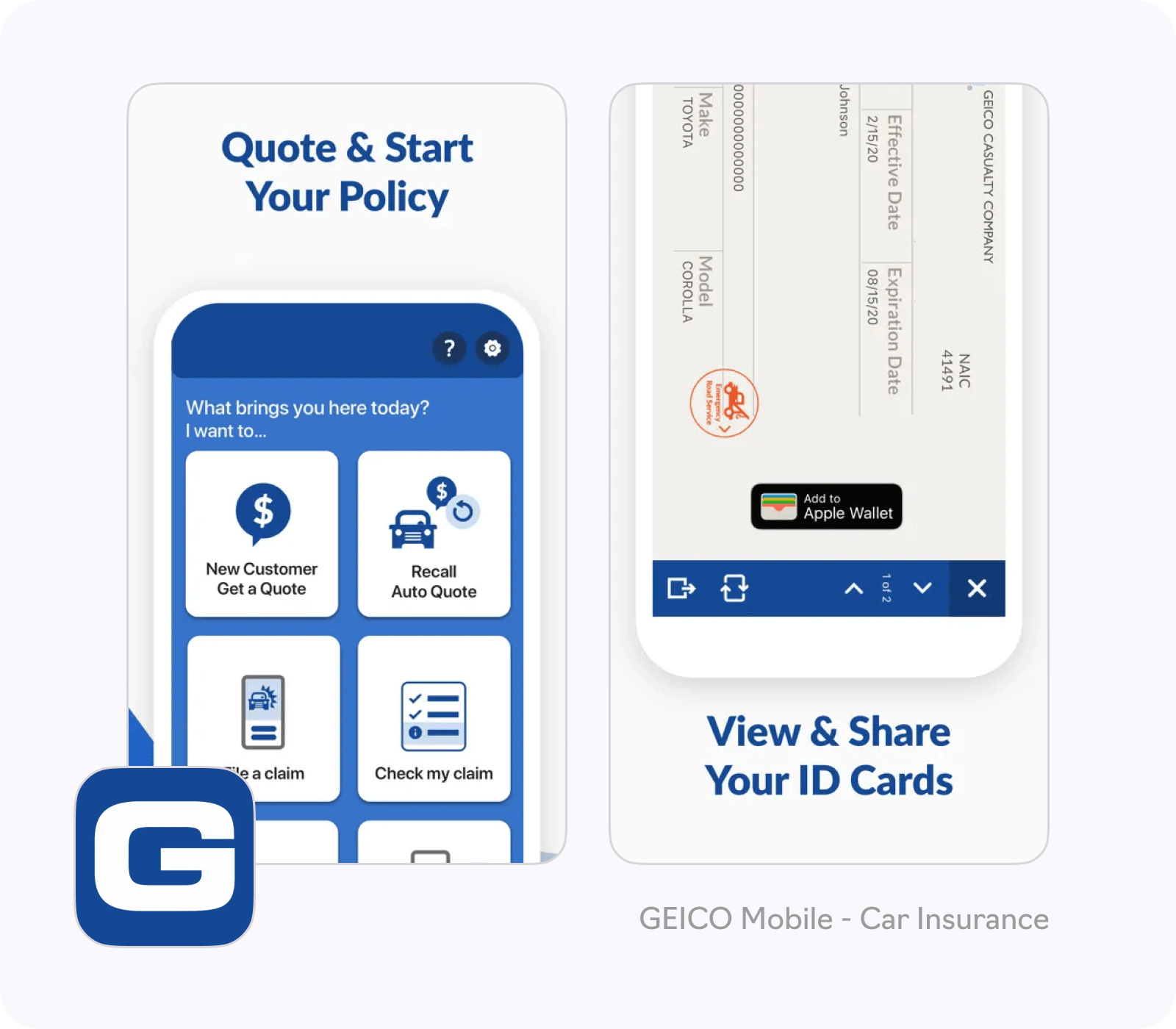 Примеры приложений для страхования: GEICO Mobile