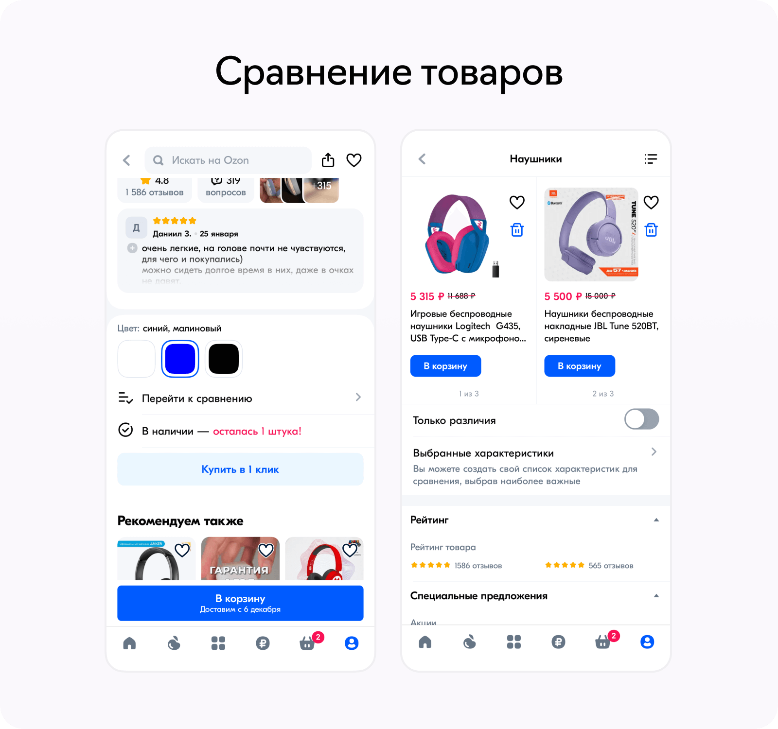 Уникальные механики Ozon: Сравнение товаров