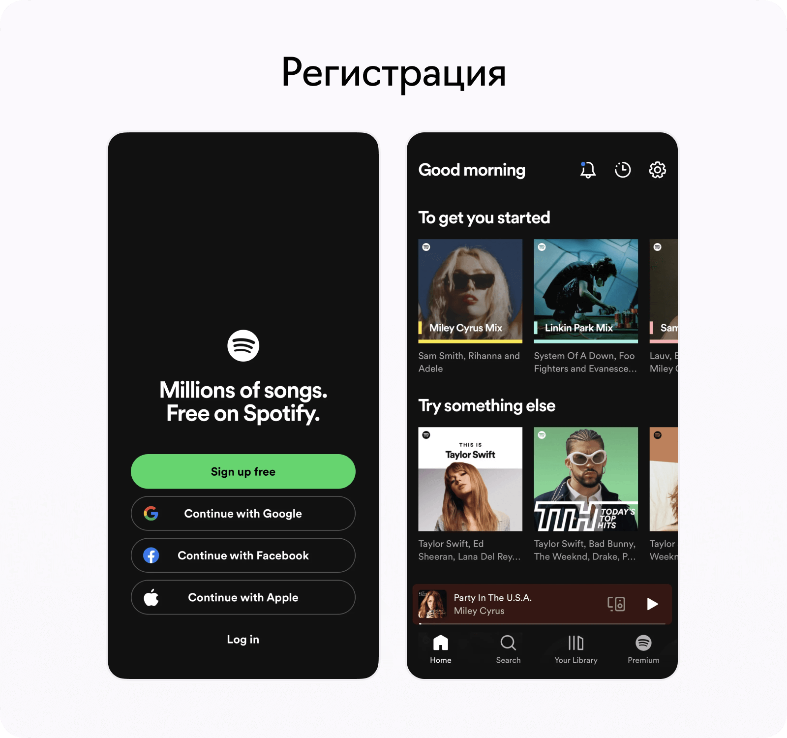 Функциональность Spotify, регистрация