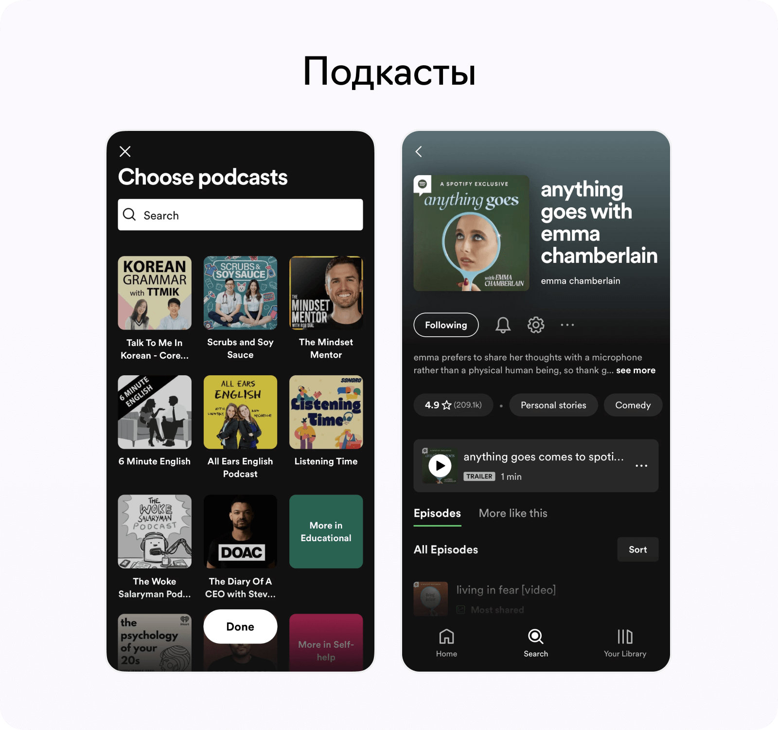 Функциональность Spotify, подкасты