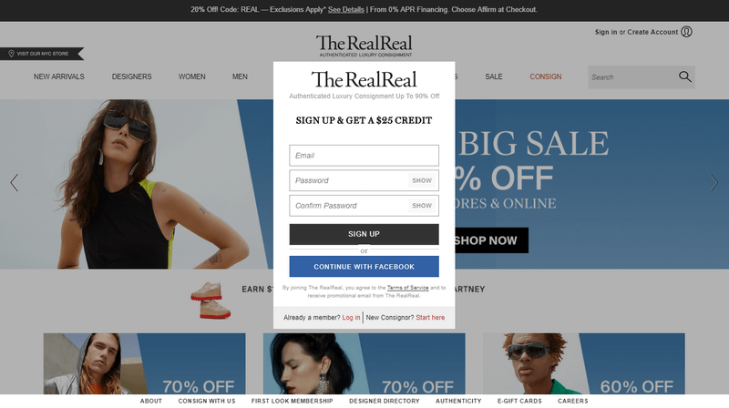 TheRealReal предлагает скидку в 25 $ за регистрацию